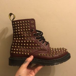 Size 10 W maroon studded Doc Martens.